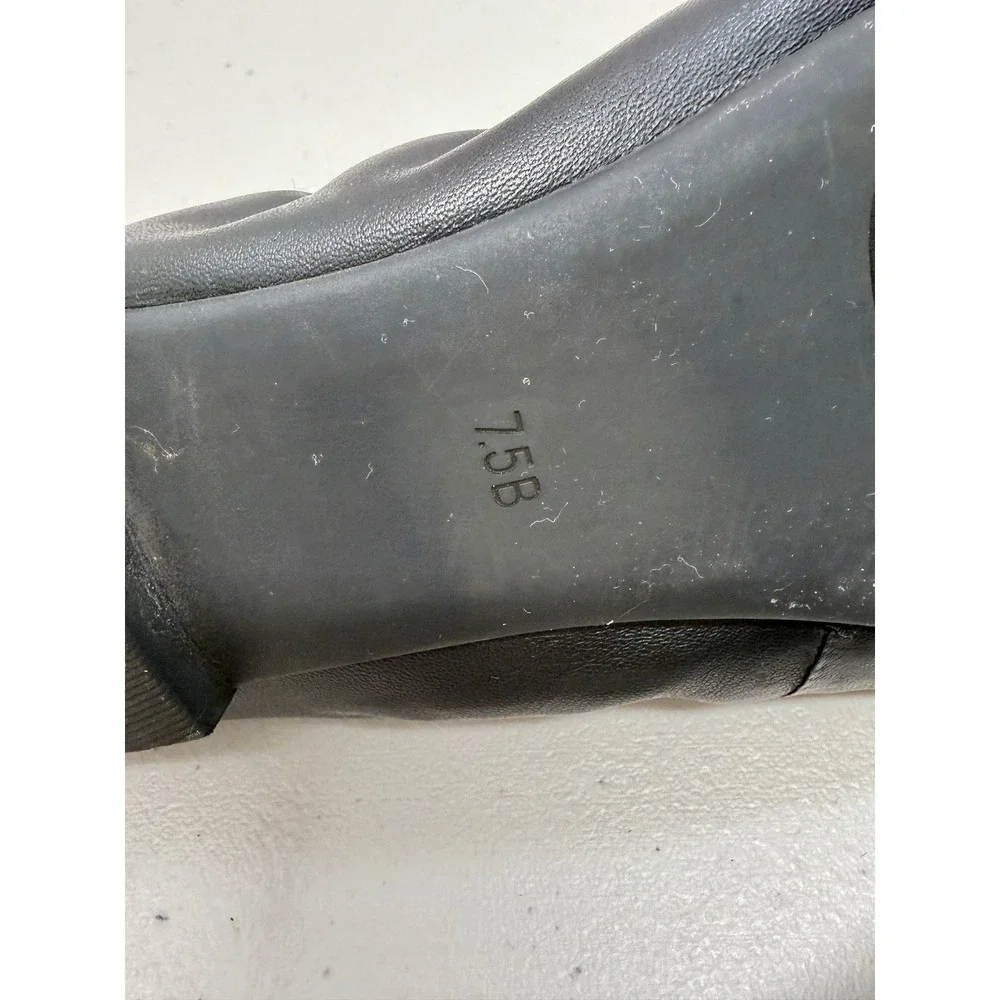 Ralph Lauren Jayna Black Leather Ballet Flats Silver Logo Buckle 7.5 B